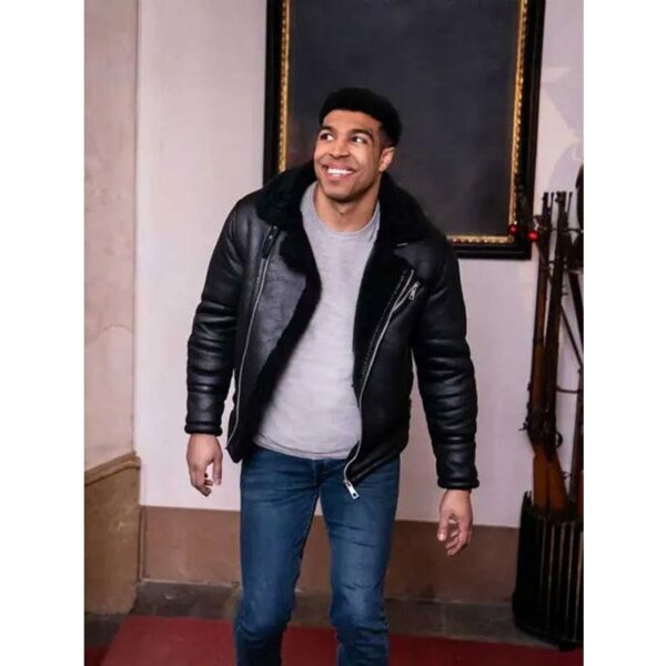 Black Leather Jacket Inspired By Chad Savage In 12 Dates Of Christmas Movie
